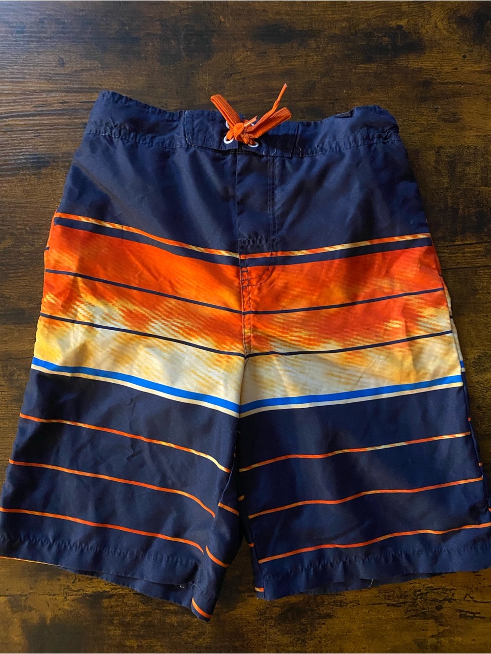 Tony Hawk Boys Navy Blue Orange Yellow Stripe Swim Trunks